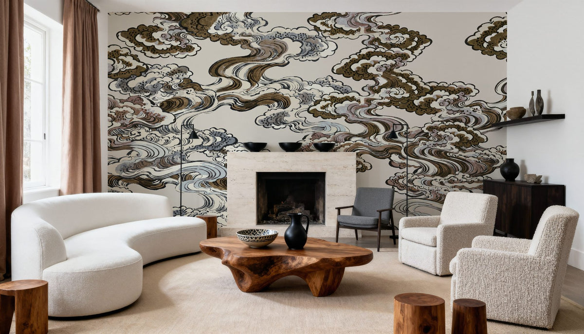 Ukiyo-e Clouds, Browns Mural Wallpaper - room preview 05