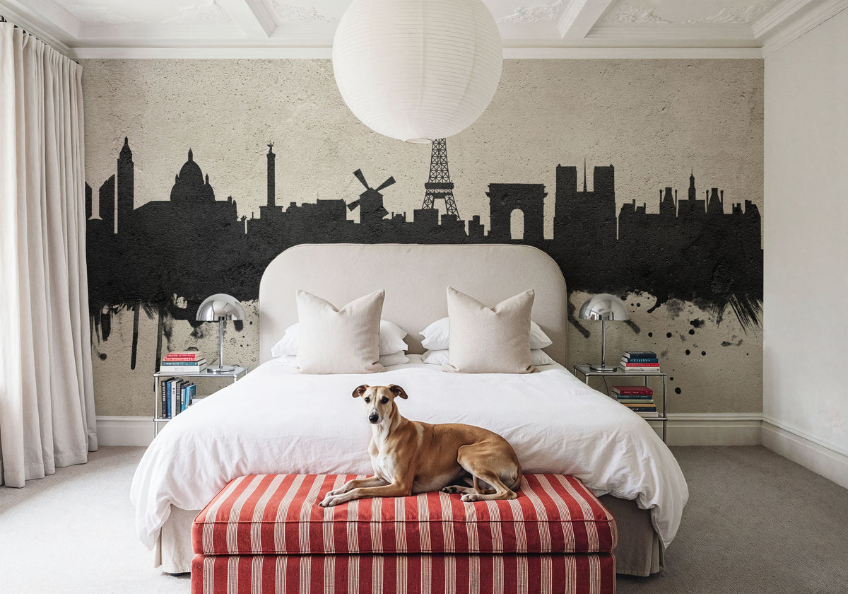 Paris Skyline Concrete Mural Wallpaper - room preview 05
