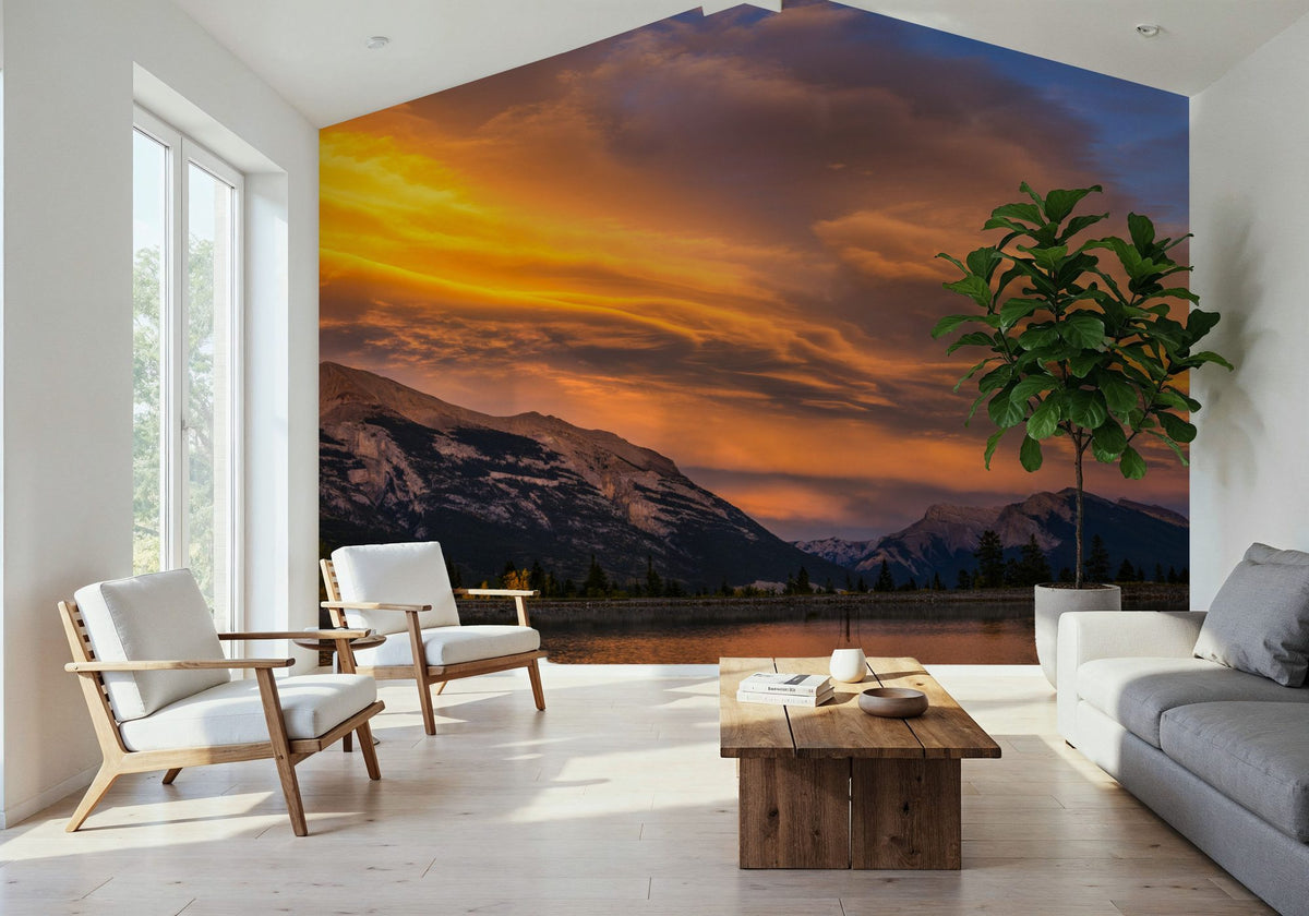 Chinook Clouds Over Grotto Mountain Mural Wallpaper - room preview 05