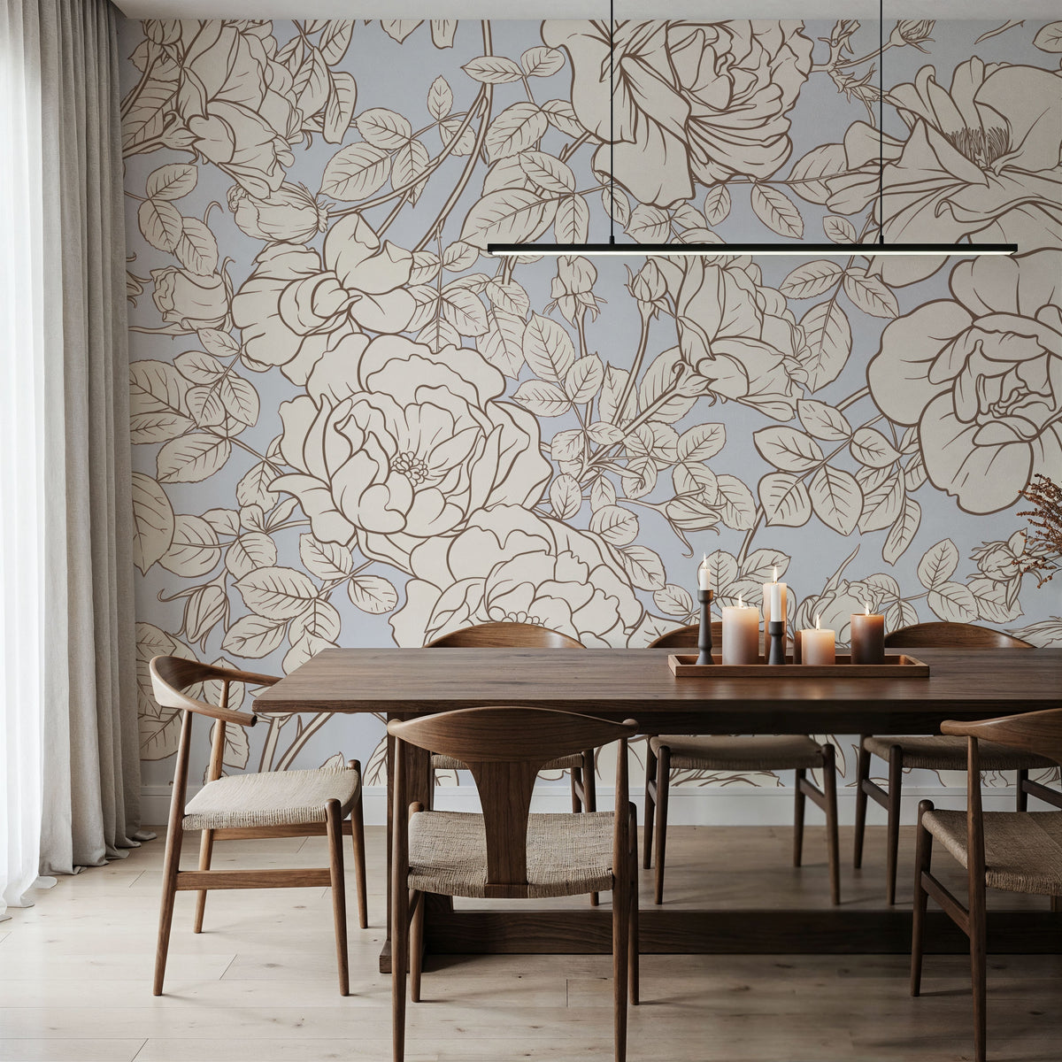 Vintage Rose Blueprint Mural Wallpaper - room preview 05