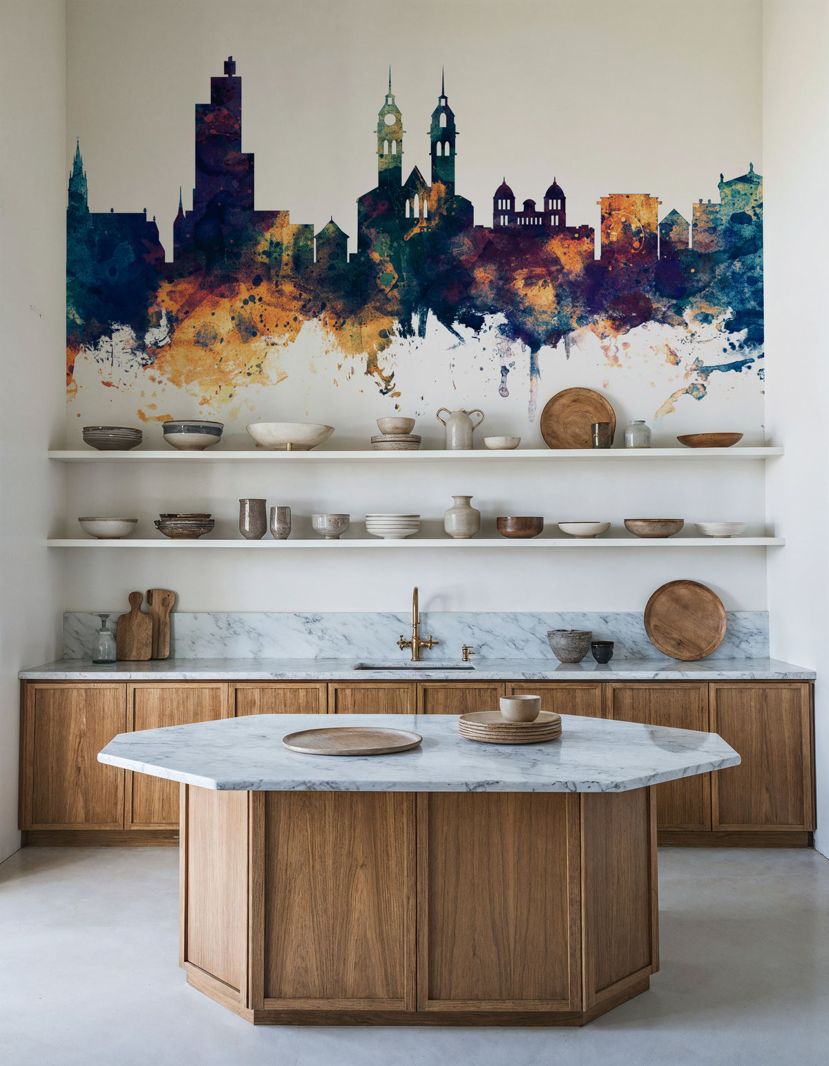 Wintherthur Switzerland Skyline Blue & Bronze Mural Wallpaper - room preview 05