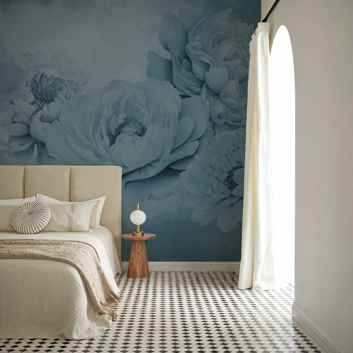 Transcendent Peony, French Blue Mural Wallpaper - room preview 05