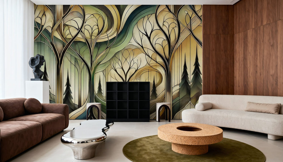 Vintage Treescape Essence in Art Deco Mural Wallpaper - room preview 05