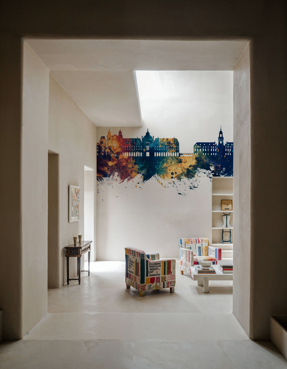 Rennes France Skyline Blue & Bronze Mural Wallpaper - room preview 05