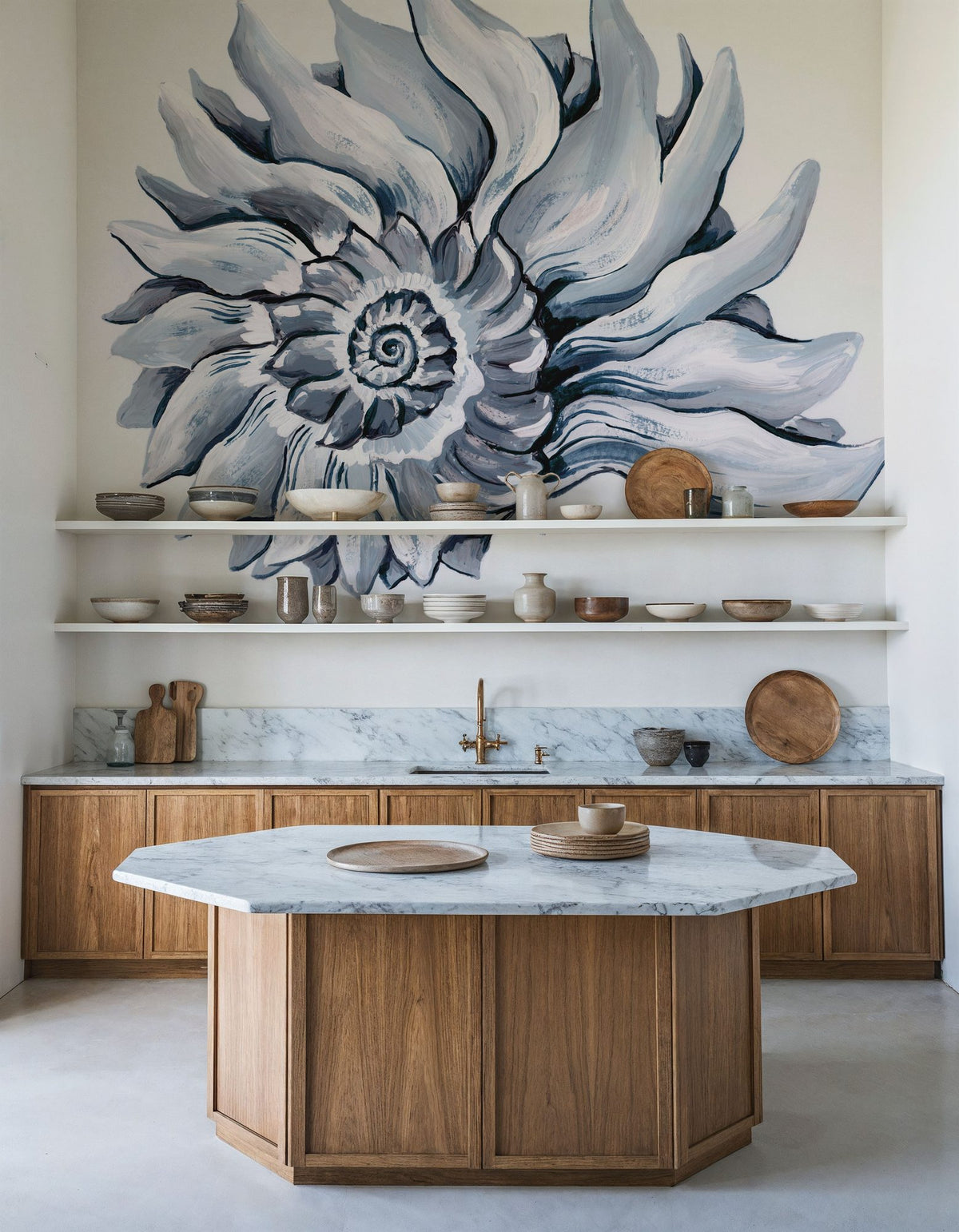 Coastal Imperial Shell Navy Mural Wallpaper - room preview 05