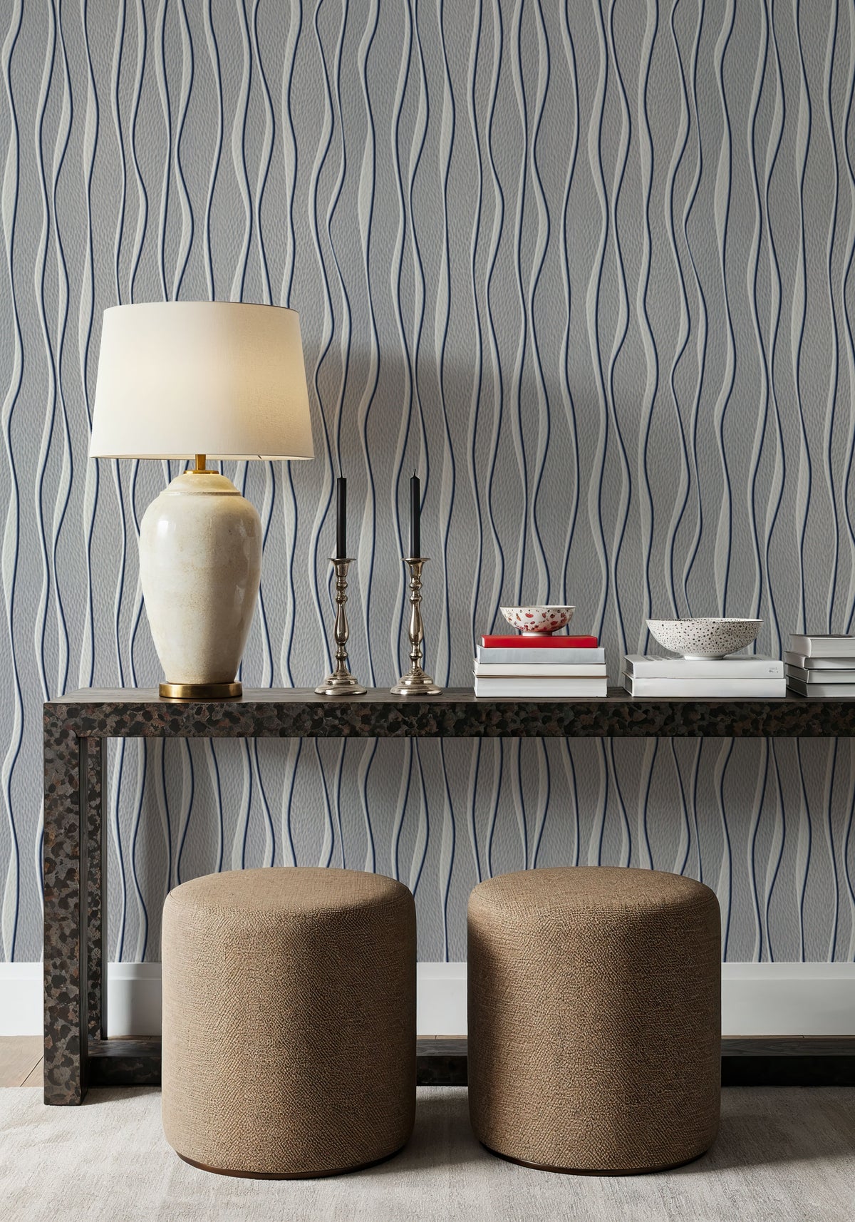 Swaying Lines, Dove Blue Mural Wallpaper - room preview 05