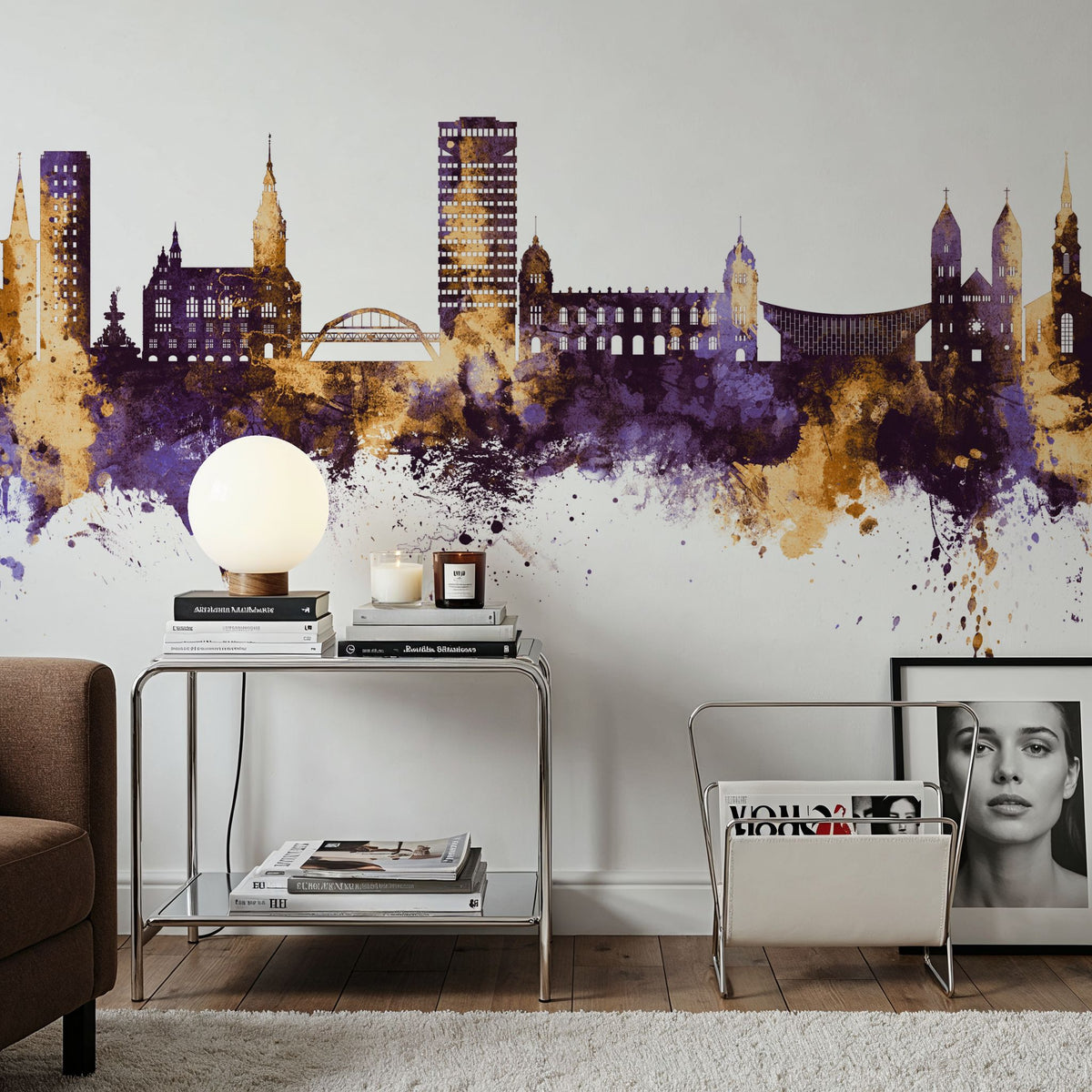 Wuppertal Germany Skyline Purple & Gold Mural Wallpaper - room preview 05
