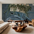 Vintage Bicycle with Florals Denim Mural Wallpaper - room preview 05