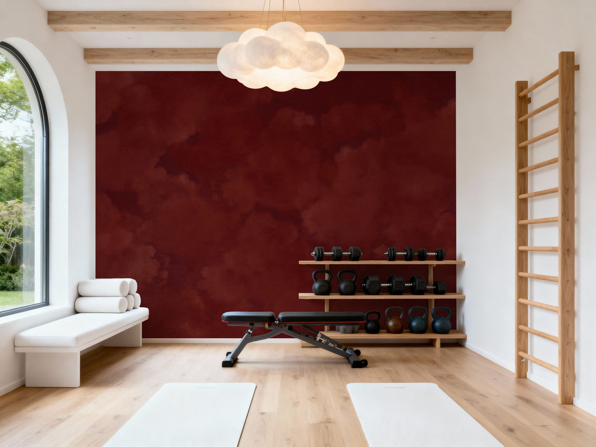 Painted Dreamy Clouds, Cherry Red Mural Wallpaper - room preview 05