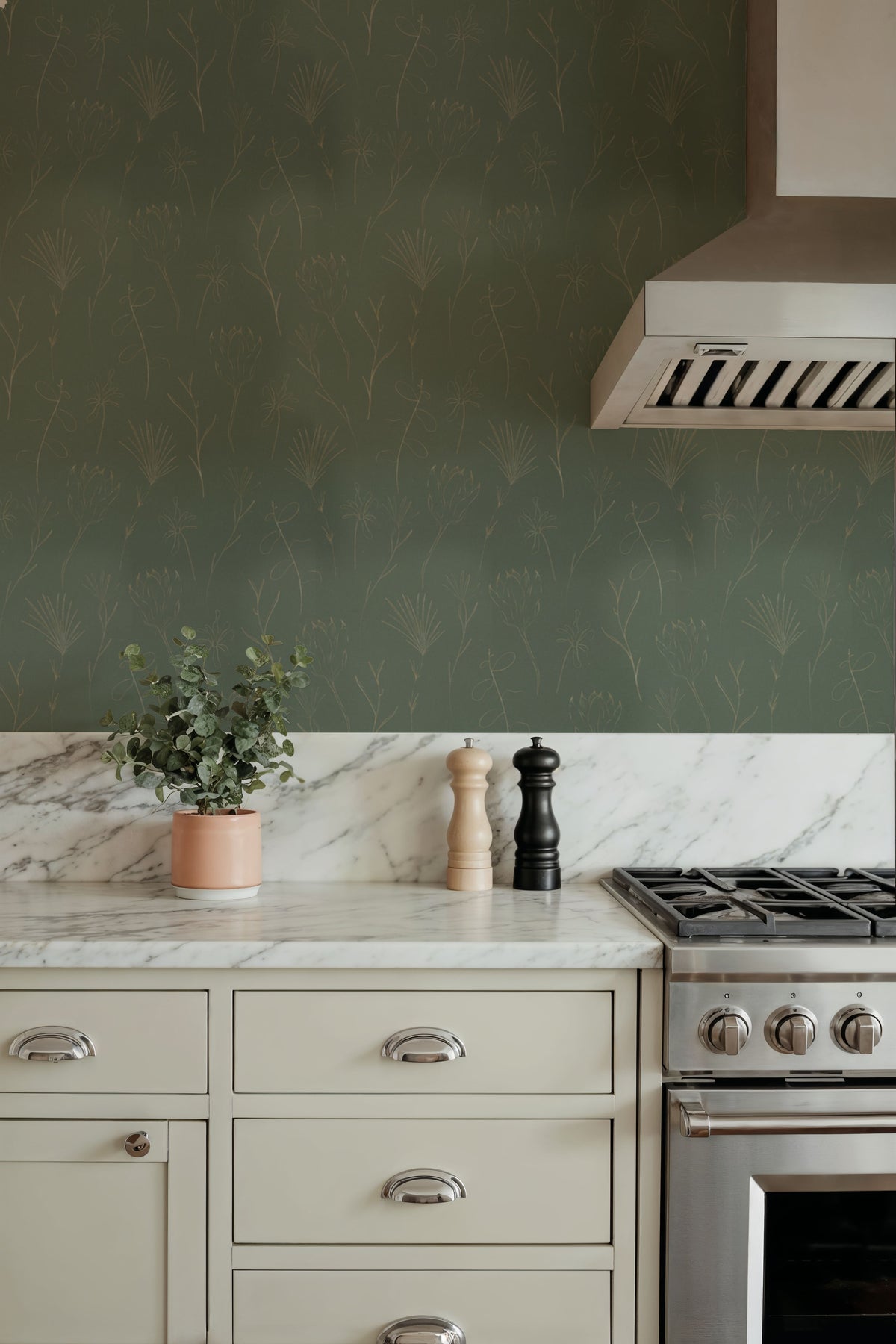 Subtle Flowers Green Mural Wallpaper - room preview 05