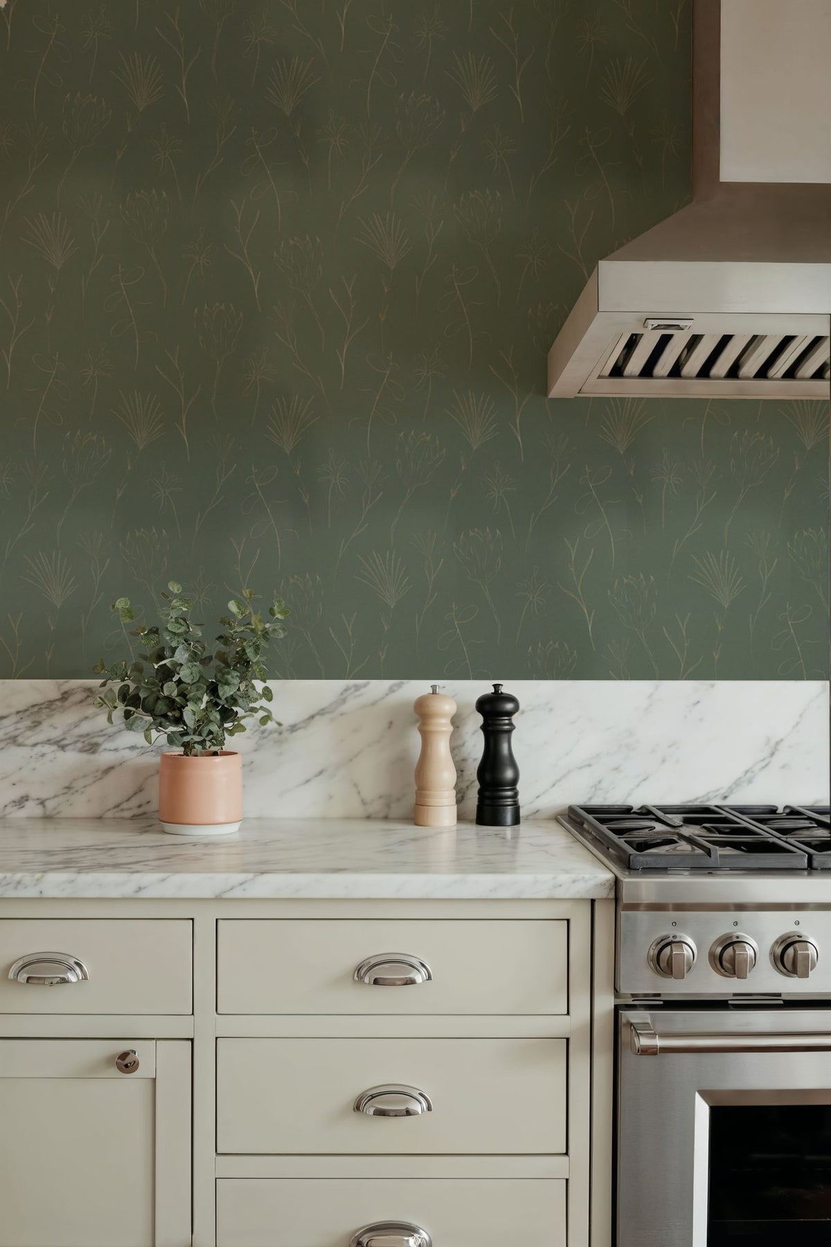 Subtle Flowers Green Mural Wallpaper - room preview 05