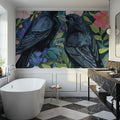 Two Crows on Flowers Mural Wallpaper - room preview 05