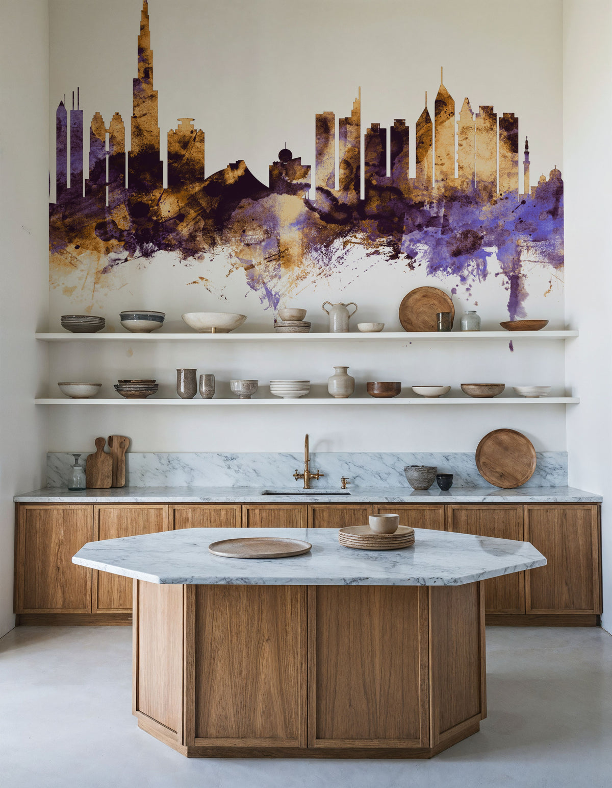 Dubai Skyline Purple & Gold Mural Wallpaper - room preview 05