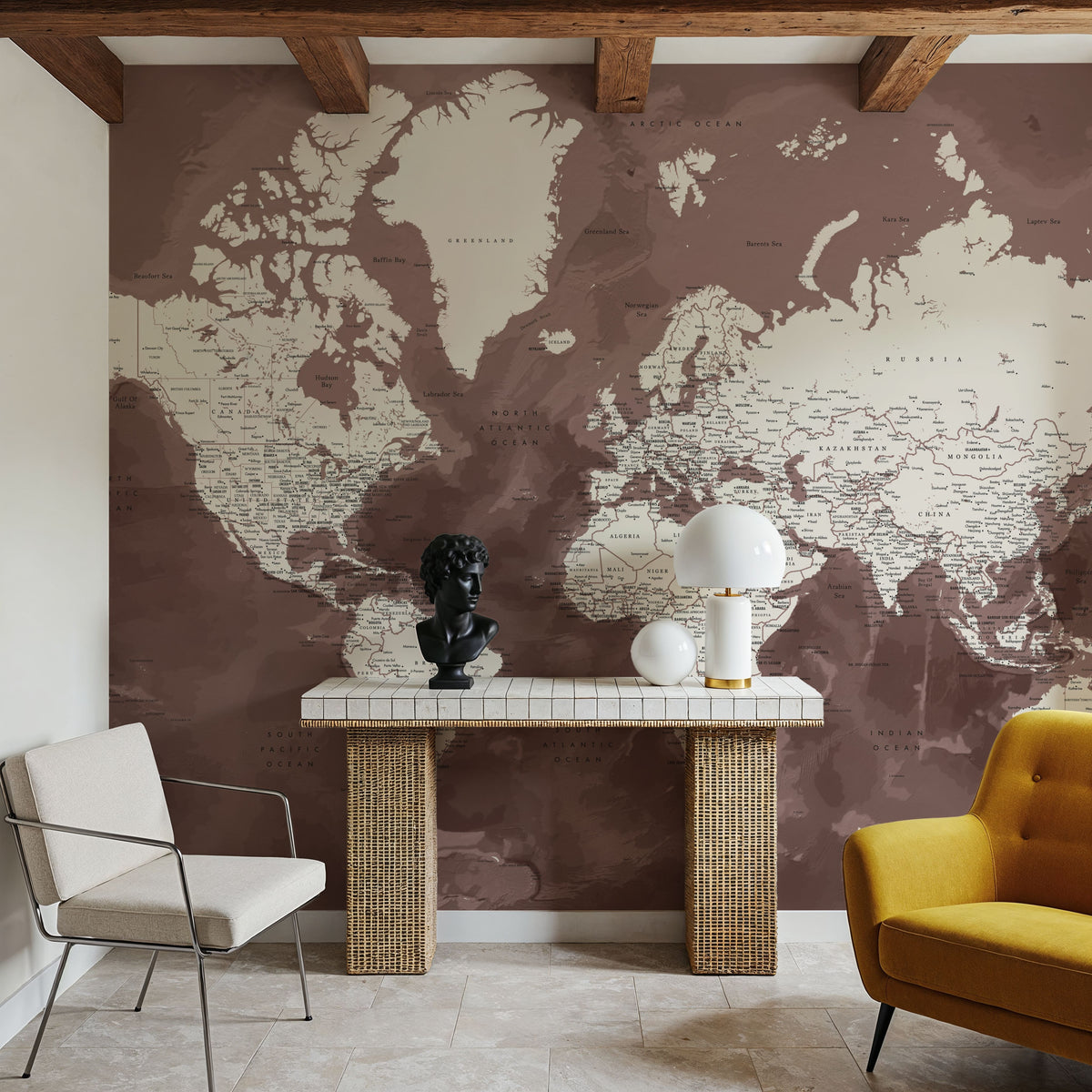 World Map Cities - Hikmat Mural Wallpaper - room preview 05