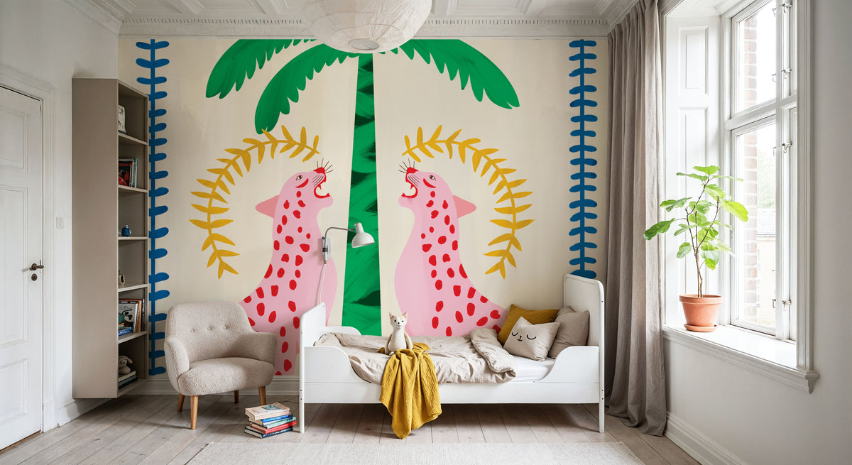 Pink Leopards Mural Wallpaper - room preview 05