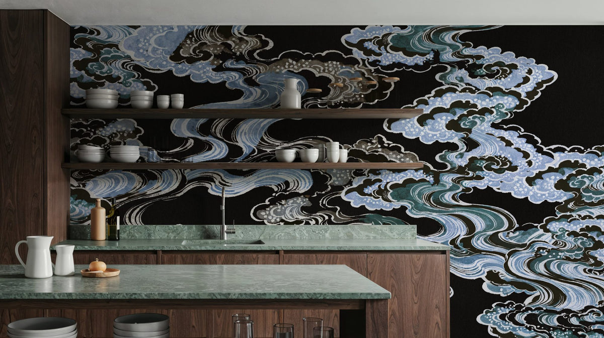 Ukiyo-e Clouds, Midnight Mural Wallpaper - room preview 05