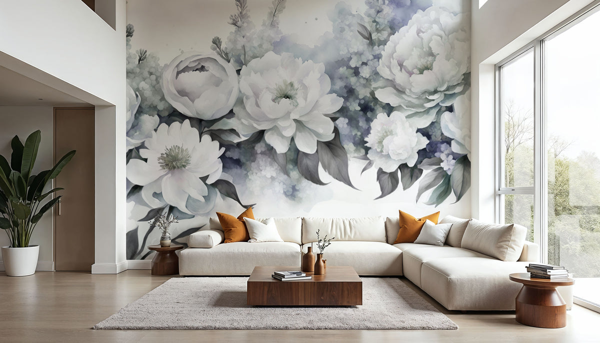 Peony Melody Blue Mural Wallpaper - room preview 05