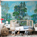 Treehouse Neighborhood Cool Bright Mural Wallpaper - room preview 05