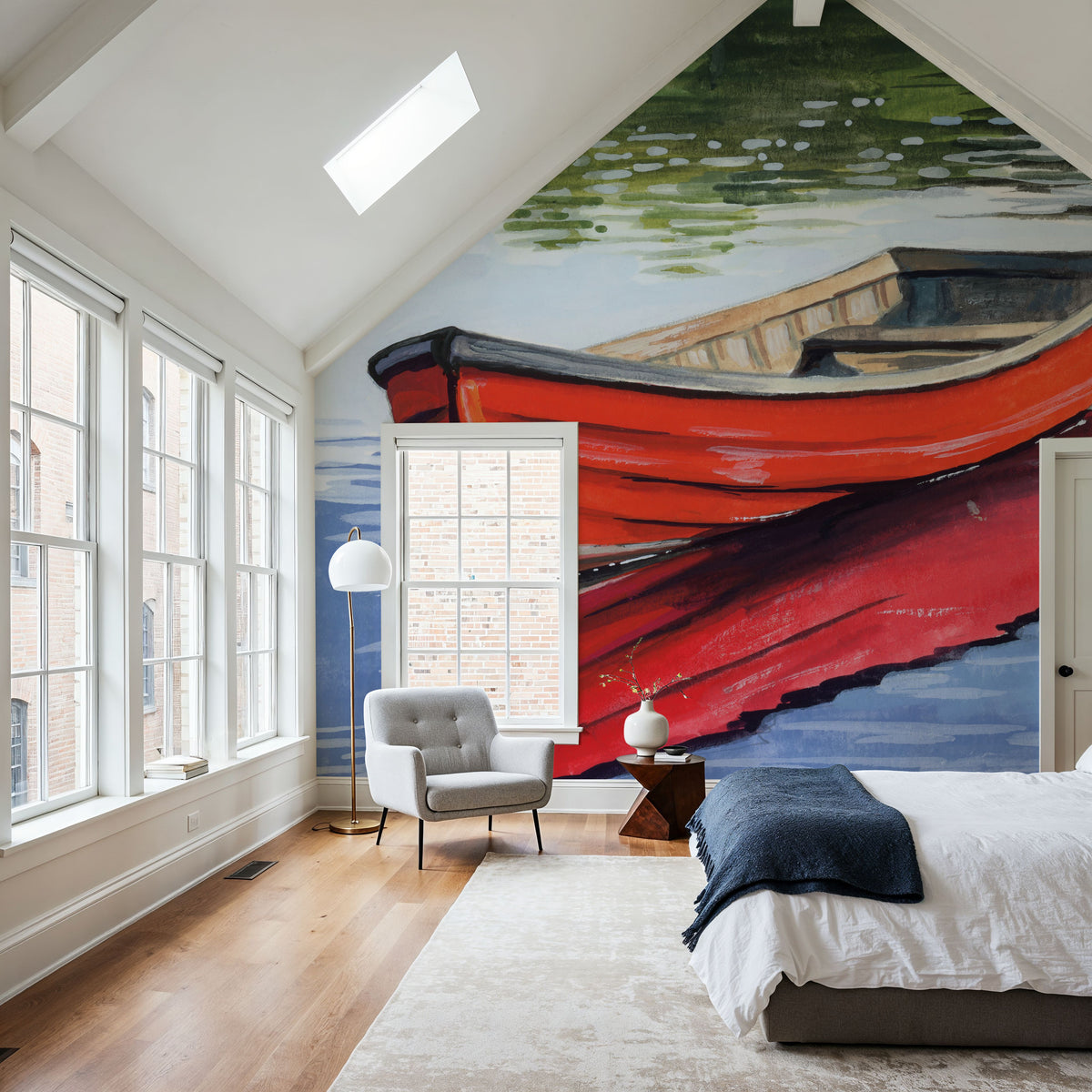 Fishing Boat on Still Water Mural Wallpaper - room preview 05
