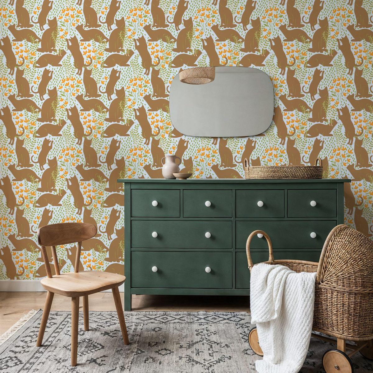 Hunters in the Garden, Sky & Beige Mural Wallpaper - room preview 05