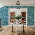 Fern Cut-Outs Pattern, Teal Mural Wallpaper - room preview 05