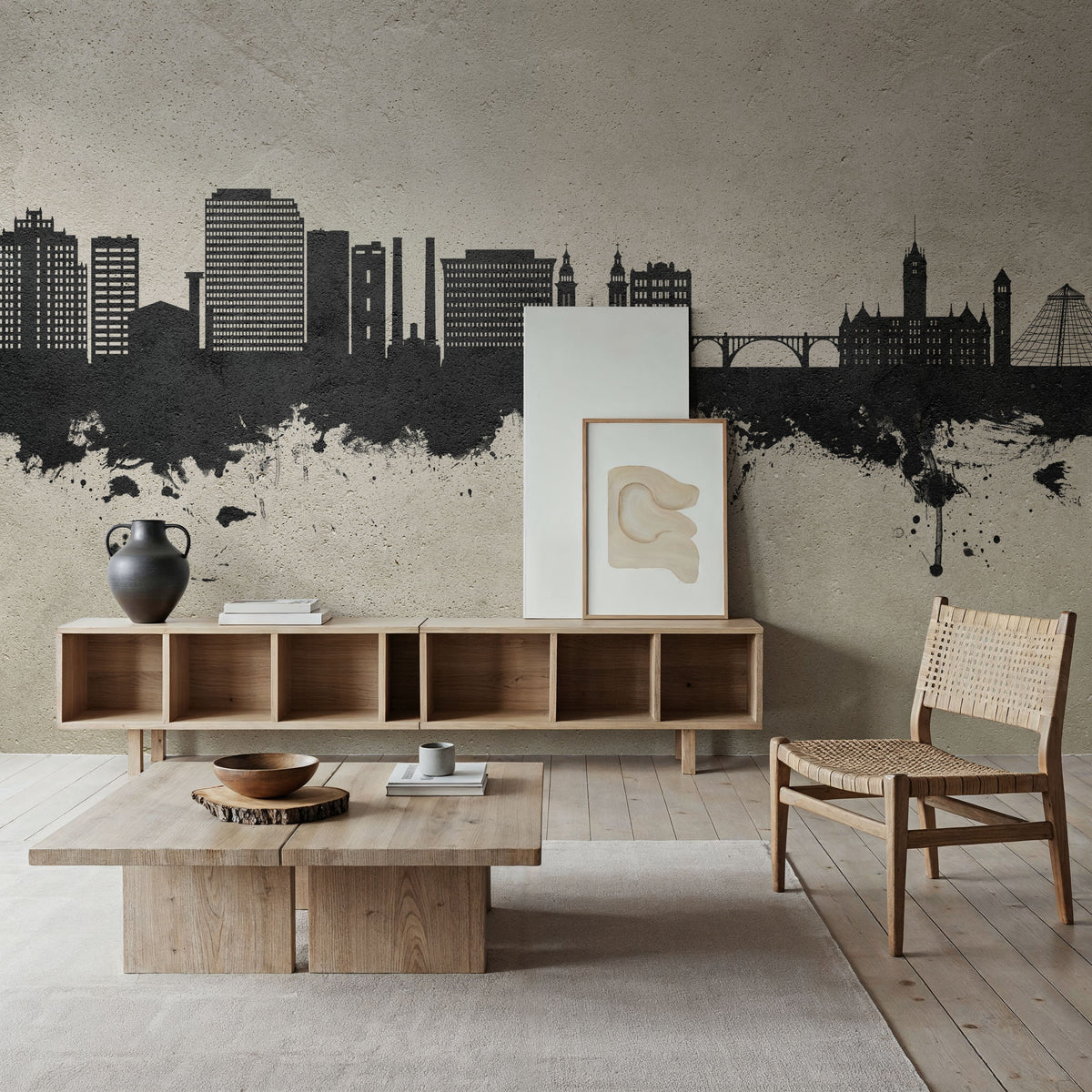 Spokane Washington Skyline Concrete Mural Wallpaper - room preview 05