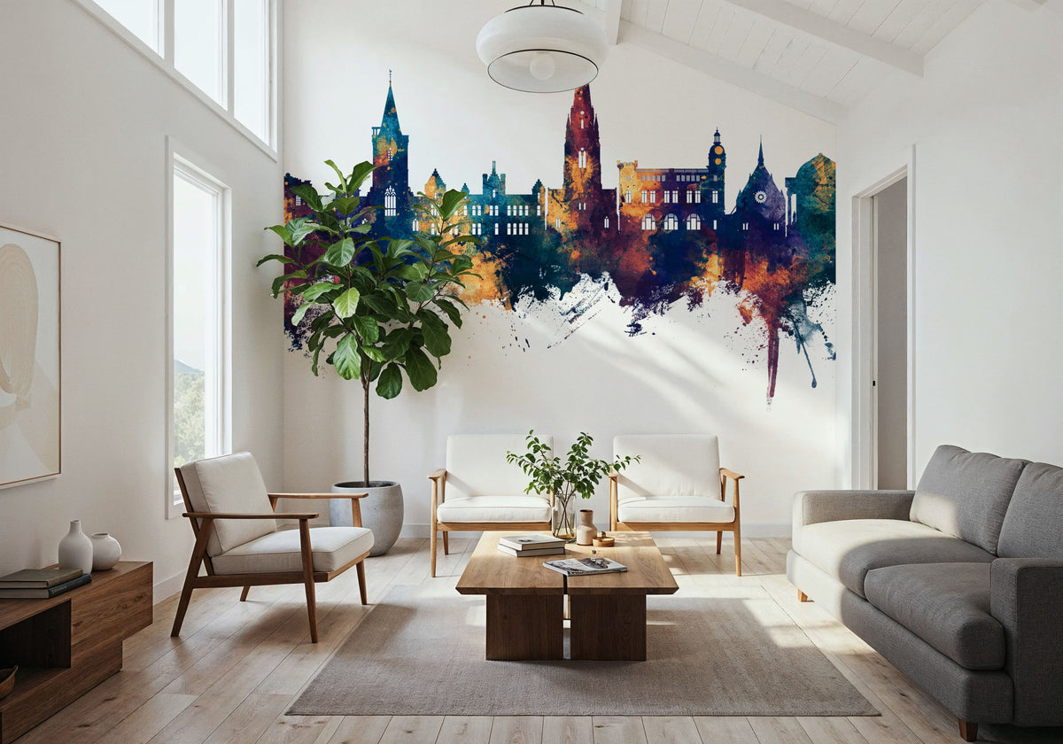Perth Scotland Skyline Blue & Bronze Mural Wallpaper - room preview 05
