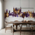 Peterborough England Skyline Purple & Gold Mural Wallpaper - room preview 05