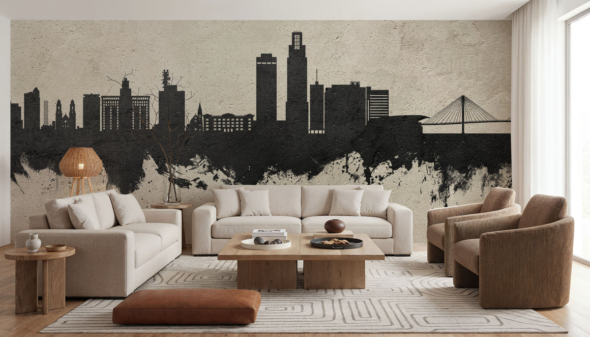 Omaha Nebraska Skyline Concrete Mural Wallpaper - room preview 05