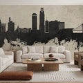 Omaha Nebraska Skyline Concrete Mural Wallpaper - room preview 05