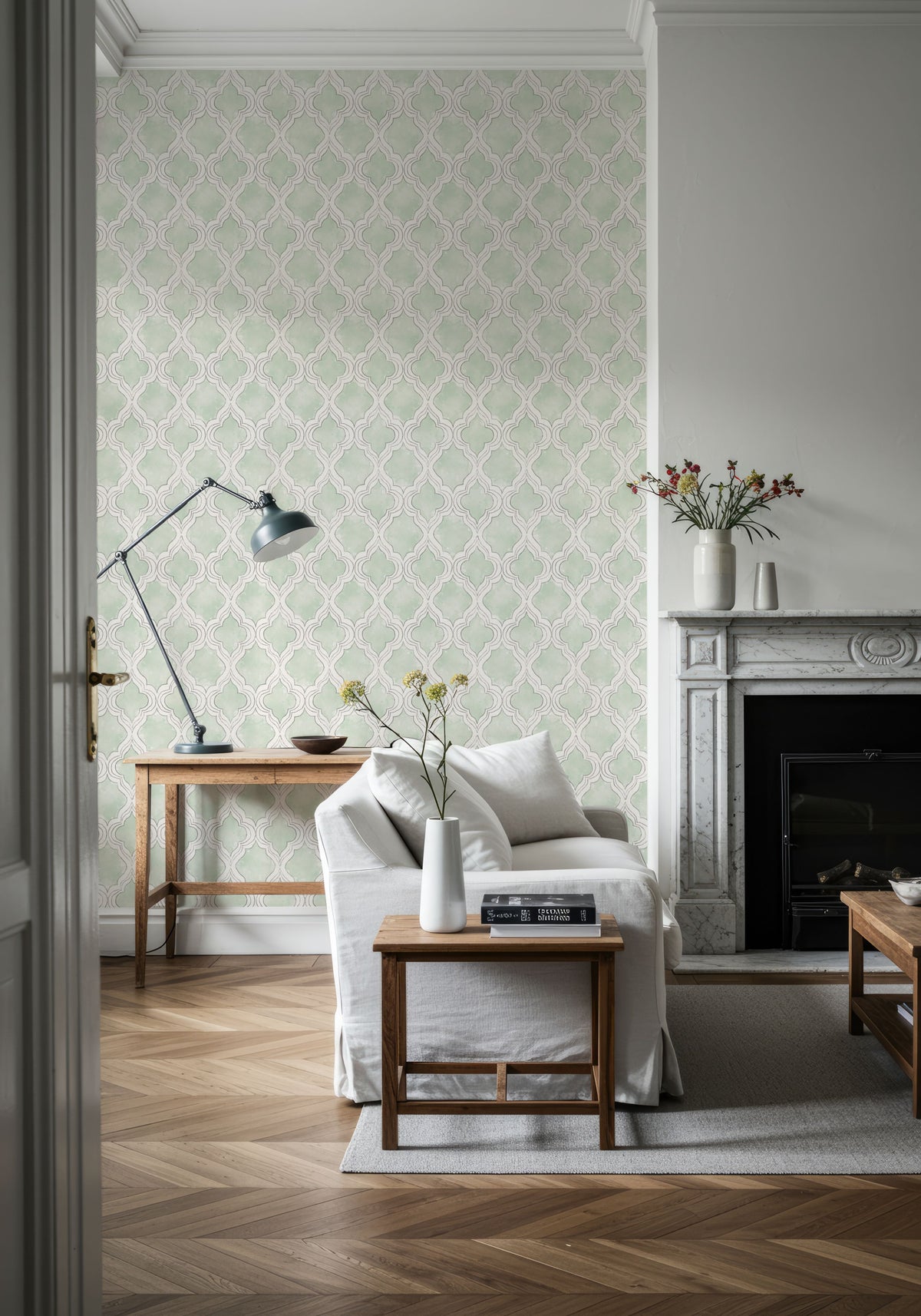 Organic Lines Green Mural Wallpaper - room preview 05