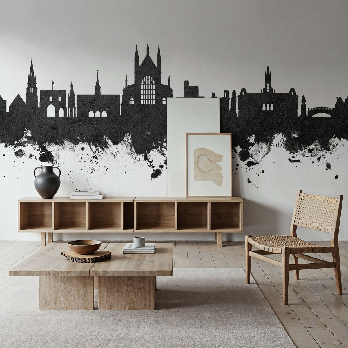 Winchester England Skyline Black & White Mural Wallpaper - room preview 05