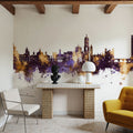 Valladolid Spain Skyline Purple & Gold Mural Wallpaper - room preview 05
