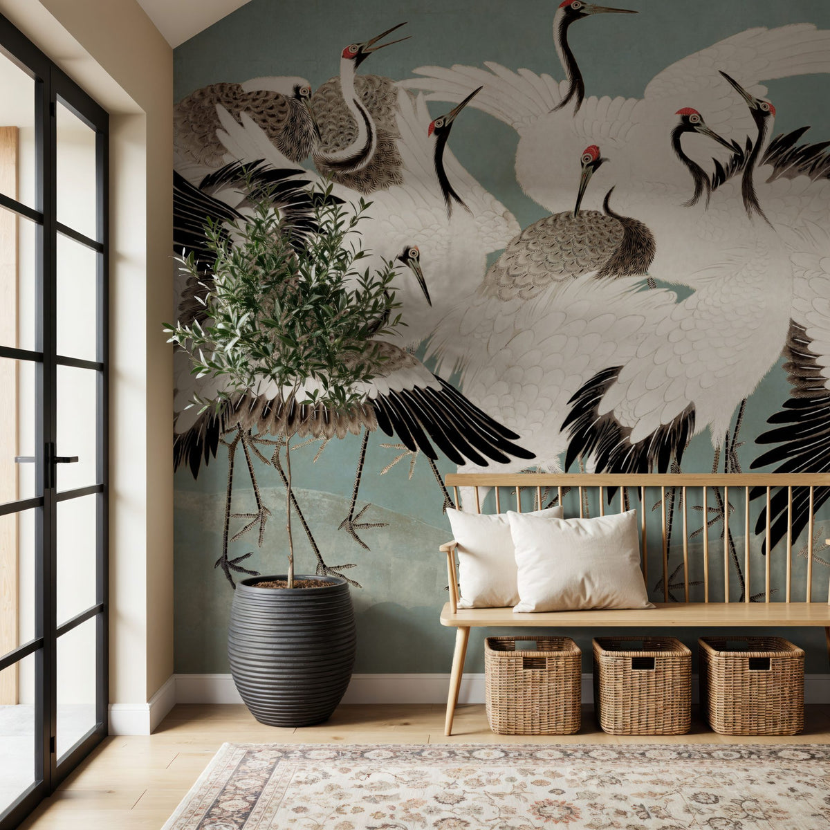 Japanese Flock of Cranes, Calm Ocean Mural Wallpaper - room preview 05