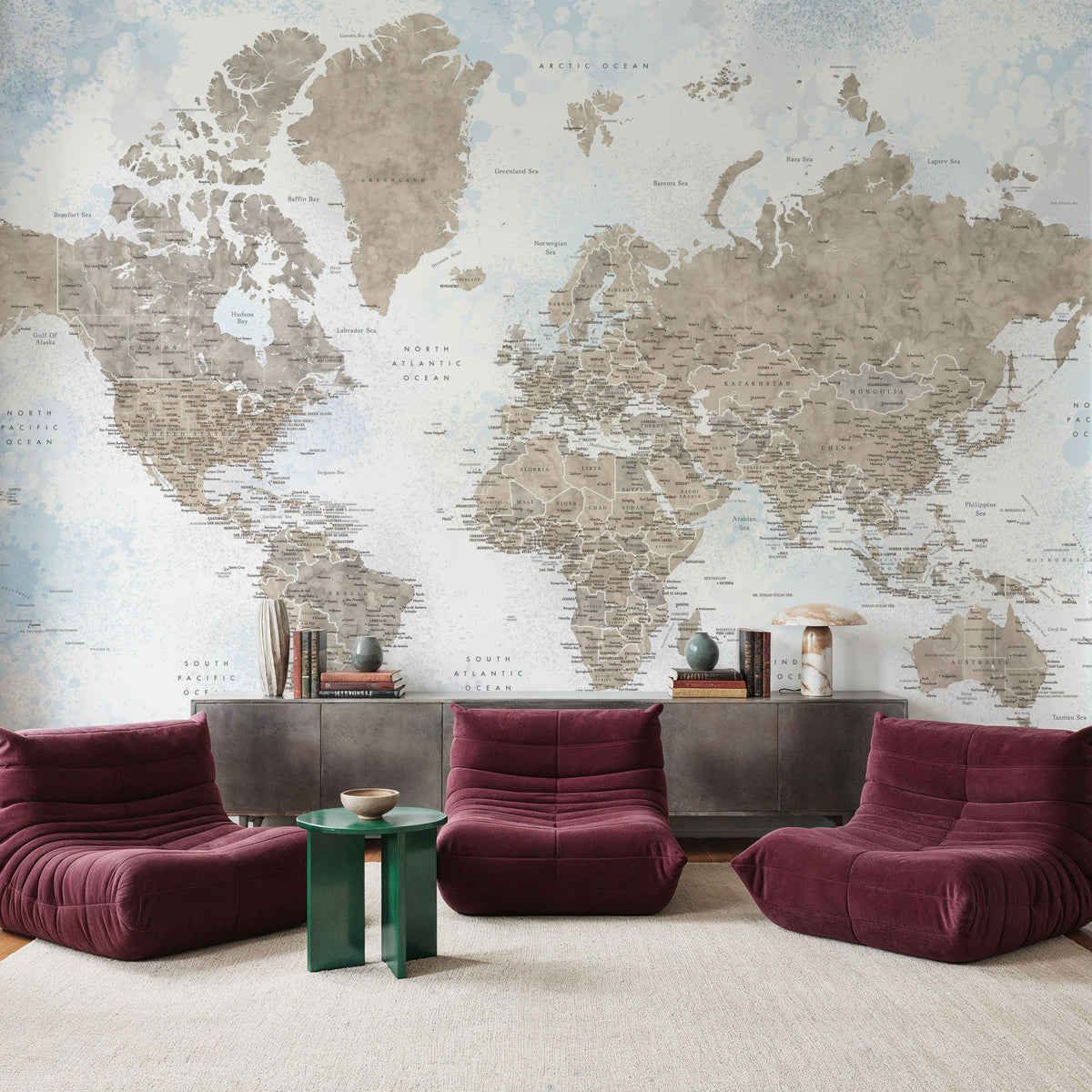 World Map Cities - Ghada Mural Wallpaper - room preview 05