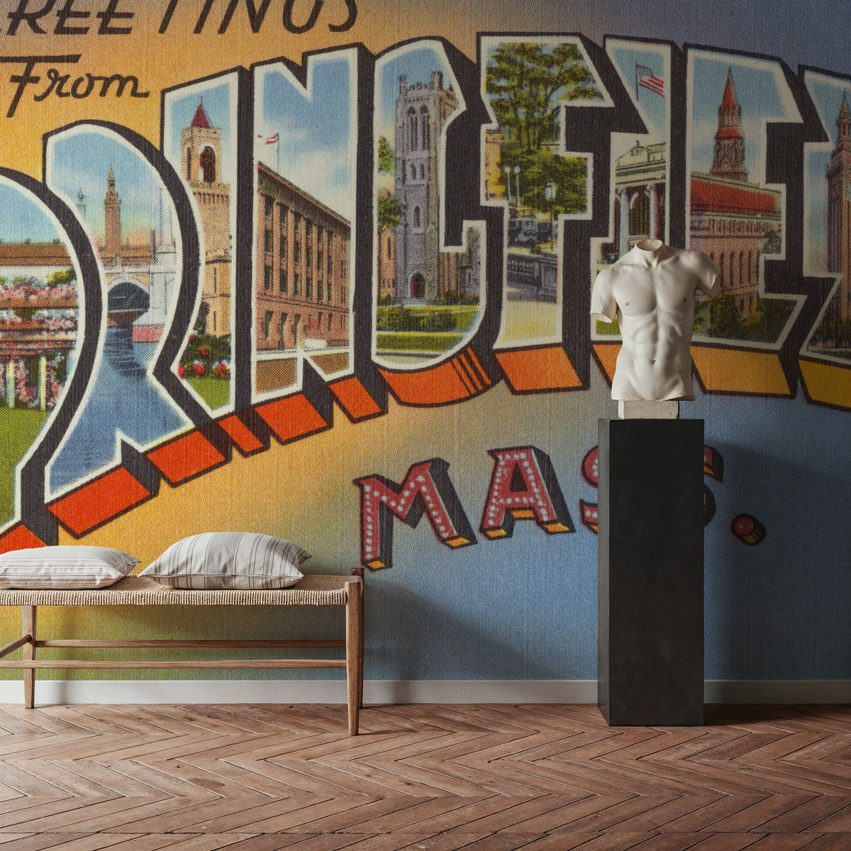 Greetings From Springfield Mass. Mural Wallpaper - room preview 05