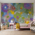Happy Oil Painted Flowers, Blue & Purple Mural Wallpaper - room preview 05