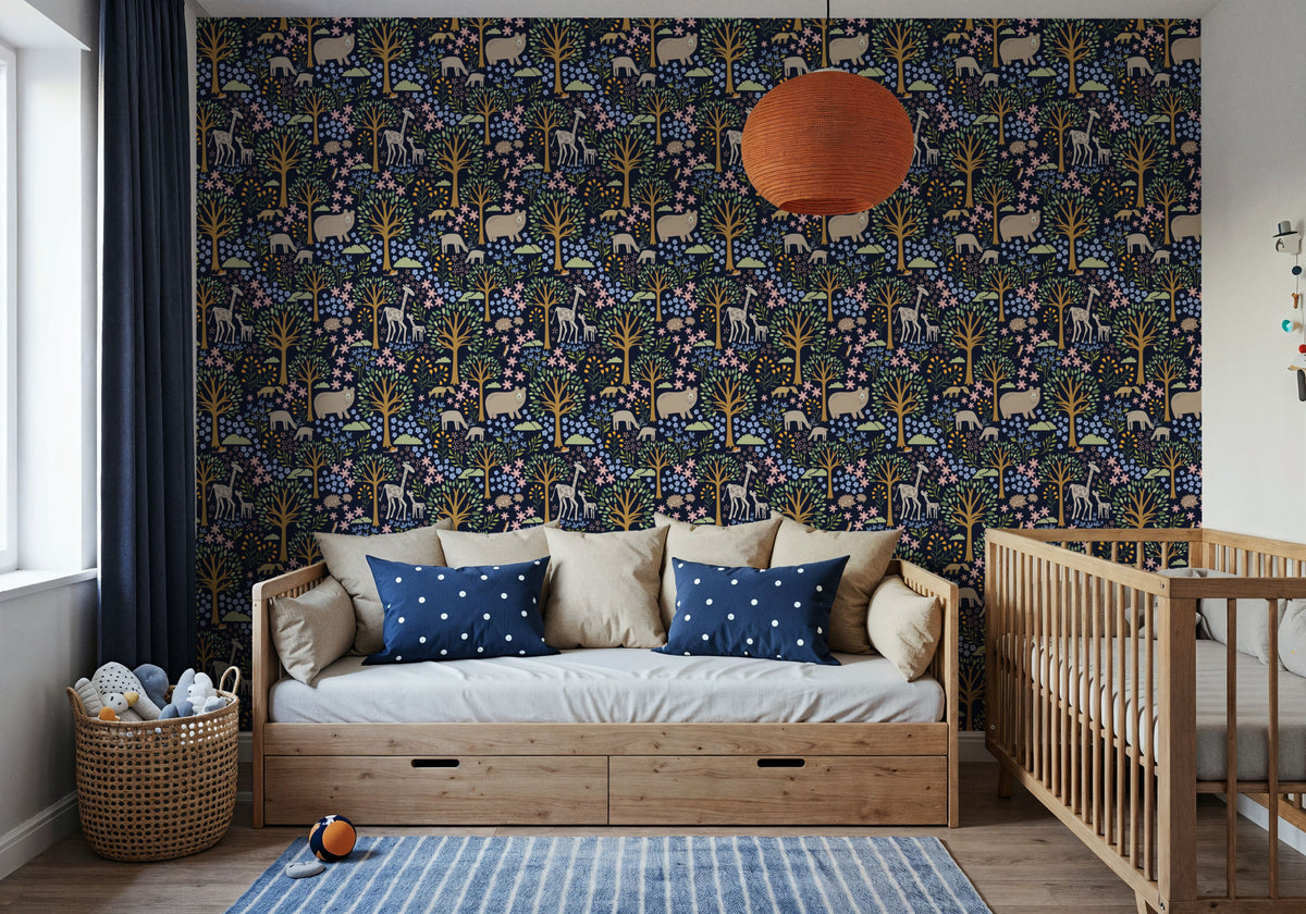 Forest Surprise, Navy Mural Wallpaper - room preview 05