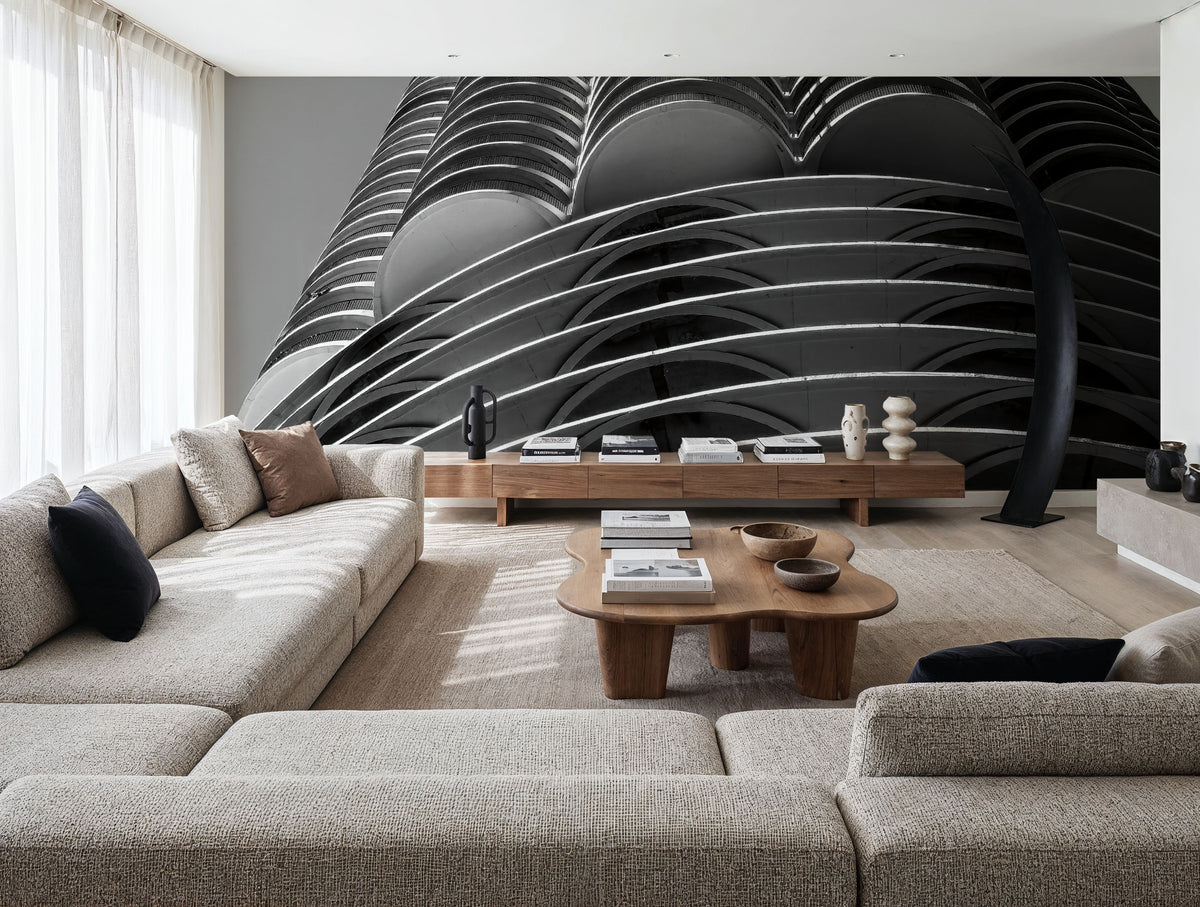 Chicago Skyline Marina City III BW Mural Wallpaper - room preview 05