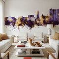 Scunthorpe England Skyline Purple & Gold Mural Wallpaper - room preview 05