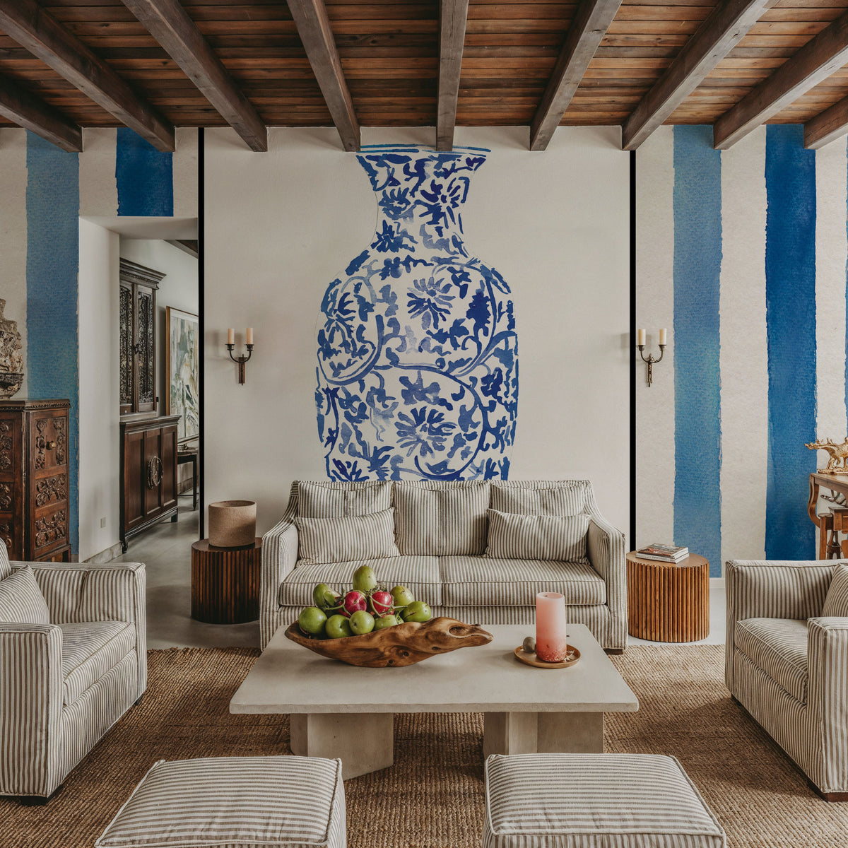 Chinoiserie Vase II Stripes Mural Wallpaper - room preview 05