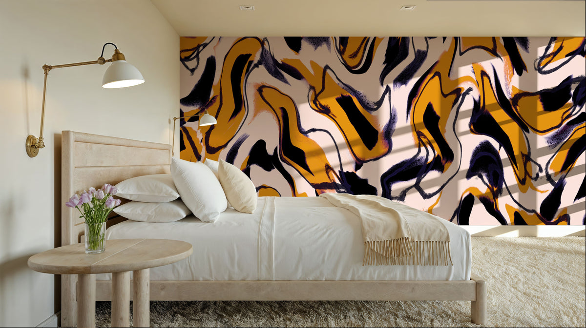 Liquid Yellow Pattern Mural Wallpaper - room preview 05