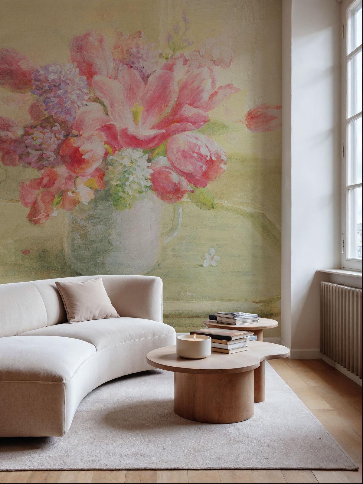 Tulips and Hyacinths on White Mural Wallpaper - room preview 05