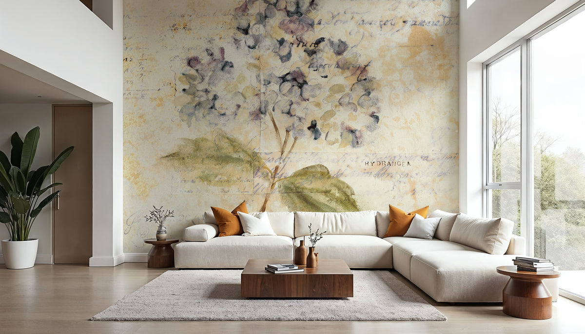 White Wash Hydrangea Mural Wallpaper - room preview 05