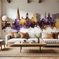 Fredericton Canada Skyline Purple & Gold Mural Wallpaper - room preview 05