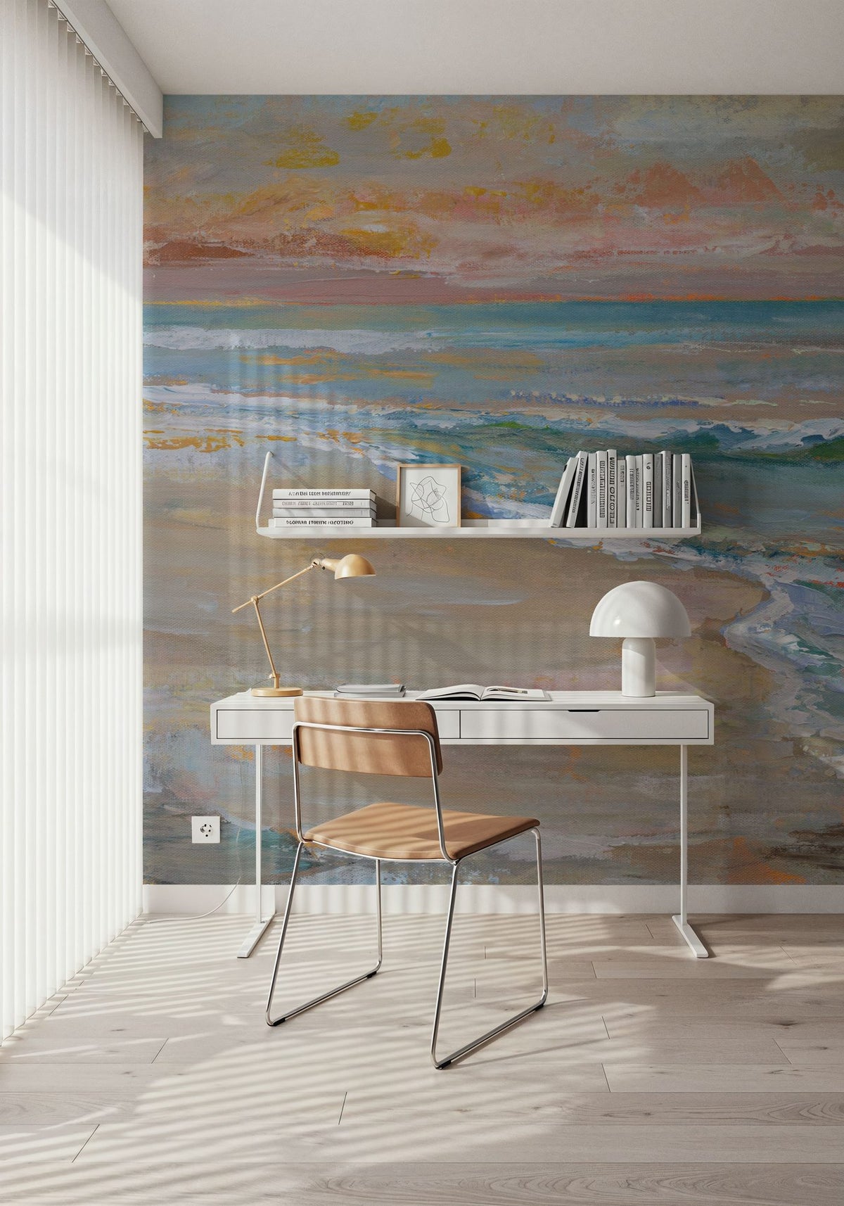 Peach Beach Mural Wallpaper - Neutral Tone - room preview 05