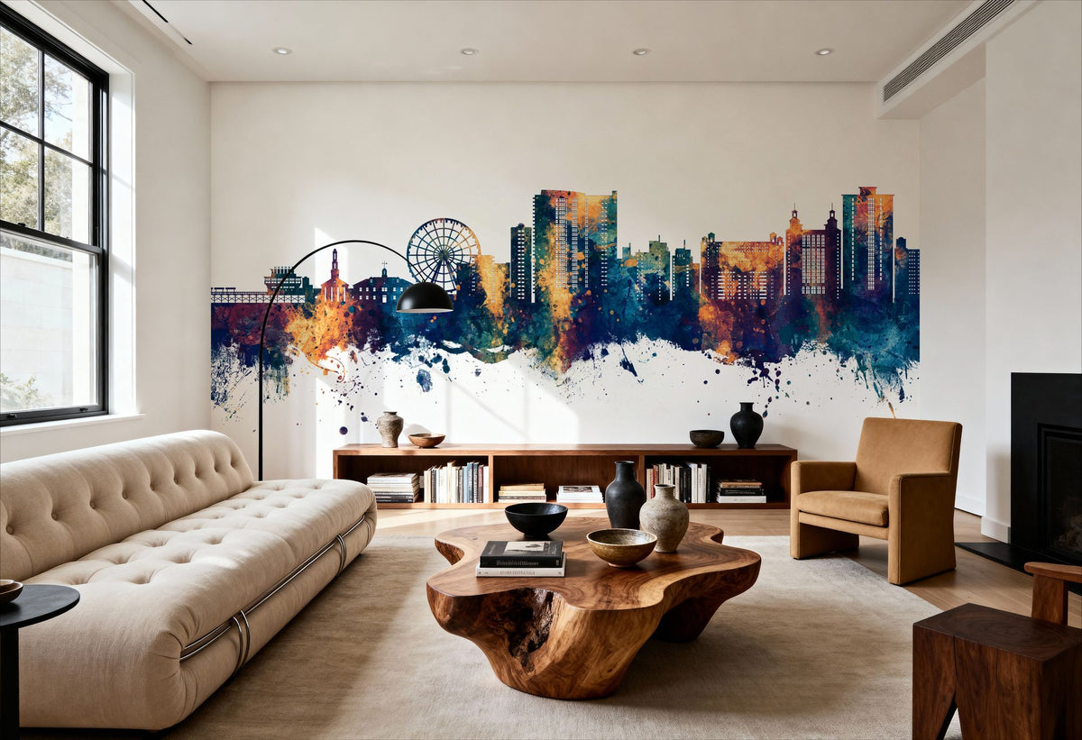 Myrtle Beach South Carolina Skyline Blue & Bronze Mural Wallpaper - room preview 05