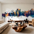 Myrtle Beach South Carolina Skyline Blue & Bronze Mural Wallpaper - room preview 05