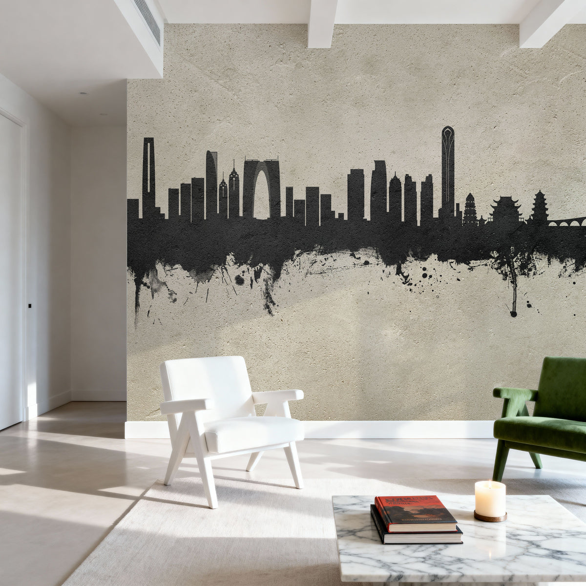 Suzhou China Skyline Concrete Mural Wallpaper - room preview 05