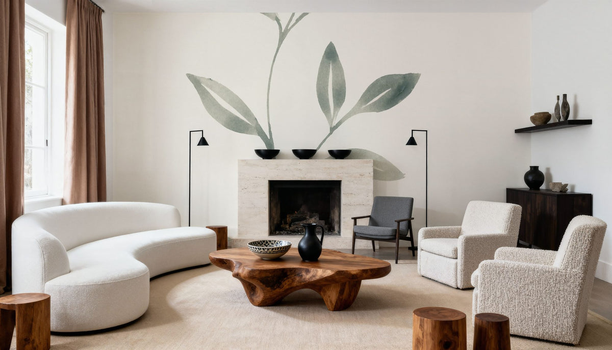 Linen Leaves I Mural Wallpaper - room preview 05
